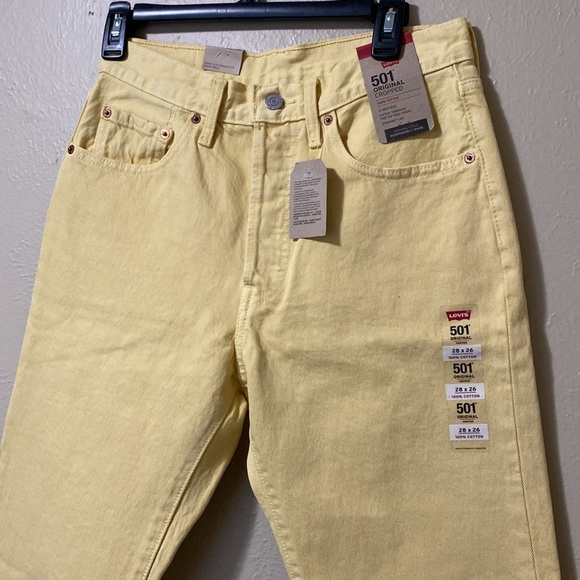 Levi’s 501 Original 100% Cotton Cropped Hi-Rise Straight Leg yellow jeans 38x26 - Picture 6 of 14
